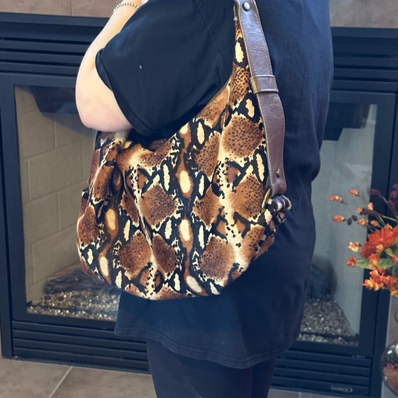 Streets Ahead Brown and Black Hobo Bag with Snake Print calf hair - Picture 8 of 9